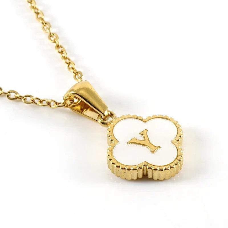 Shell Initial Clover Necklace