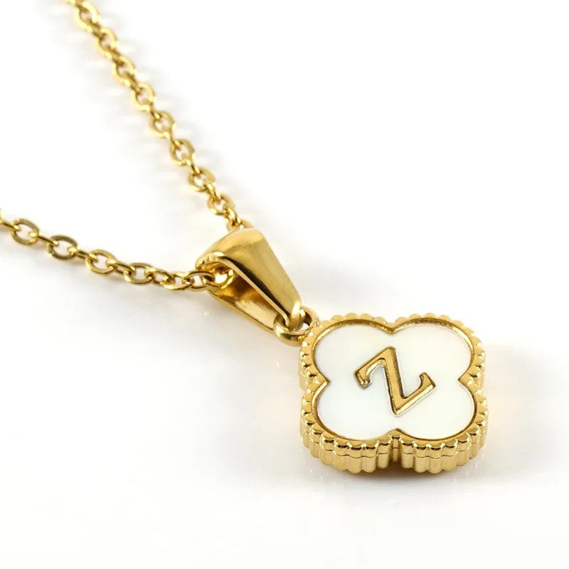 Shell Initial Clover Necklace