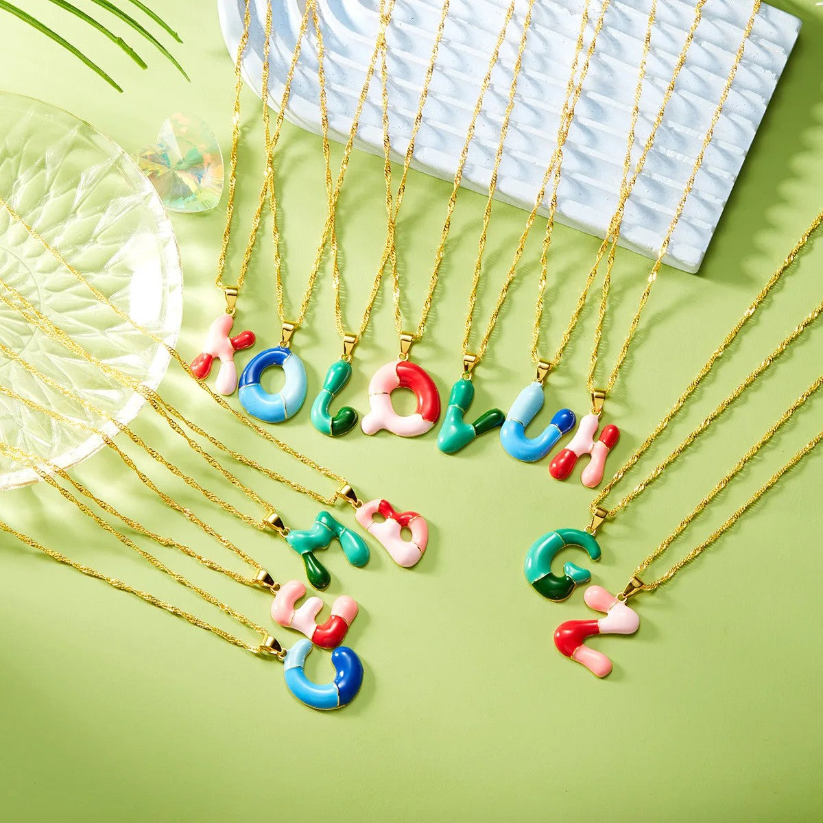 Colorful Puffy Initial Necklace