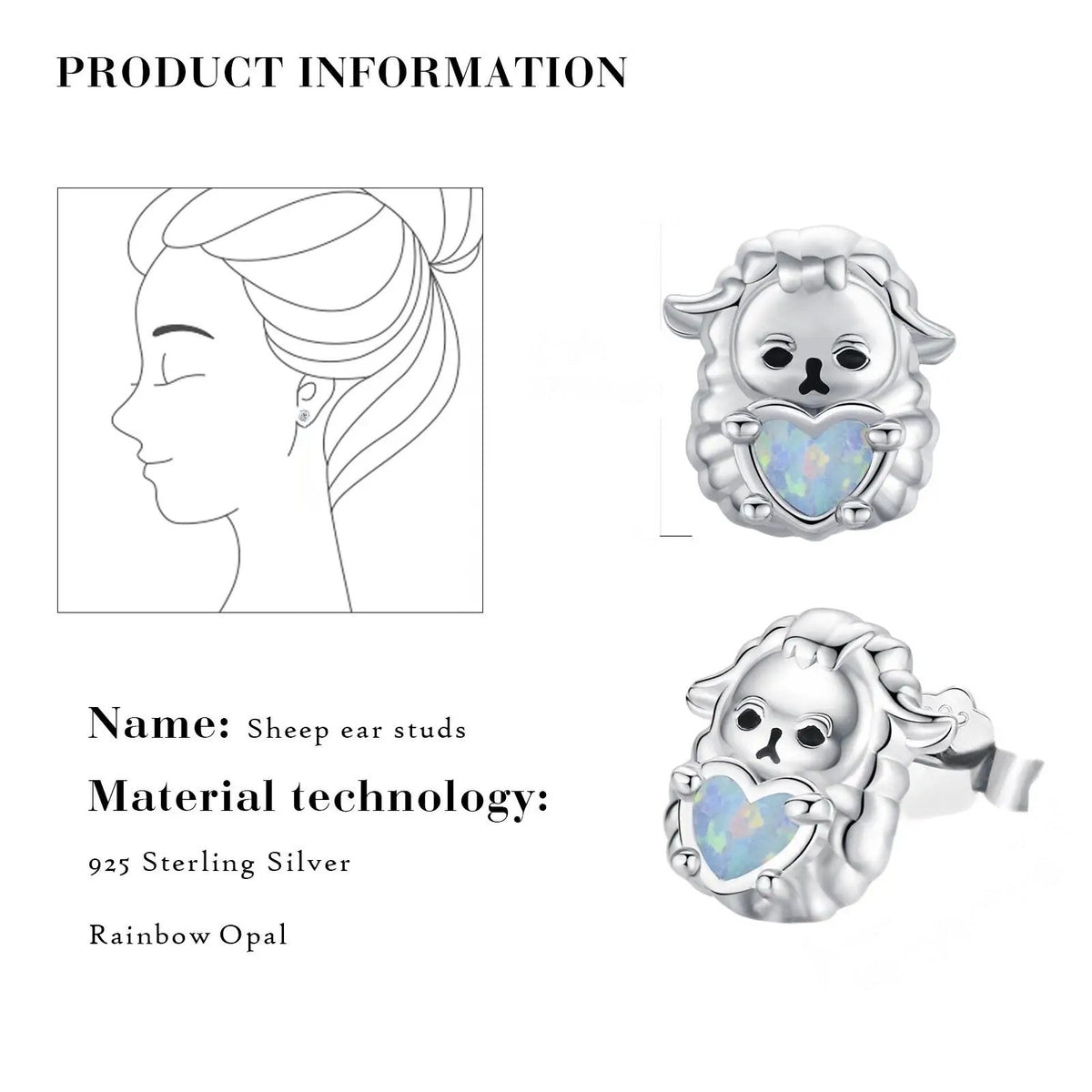 Sheep Heart Opal Stud Earrings