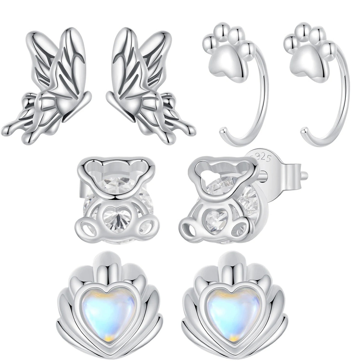 Bear Heart Crystal Stud Earrings