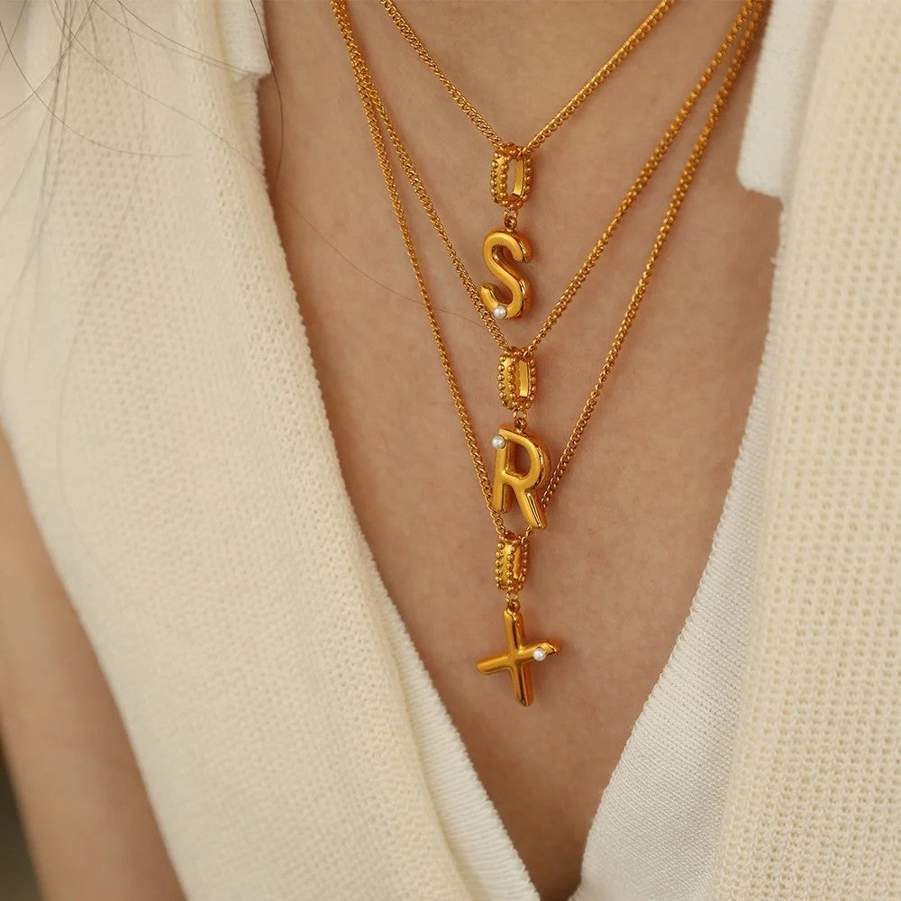 Layered Initial Cross Necklace
