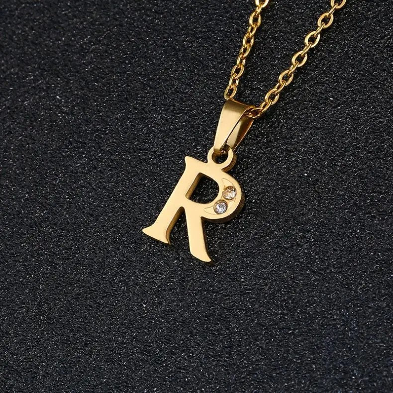 Gold Crystal Initial Letter Necklace