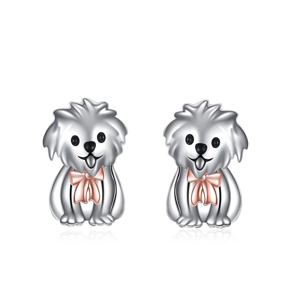Rose Gold Bow Puppy Stud Earrings