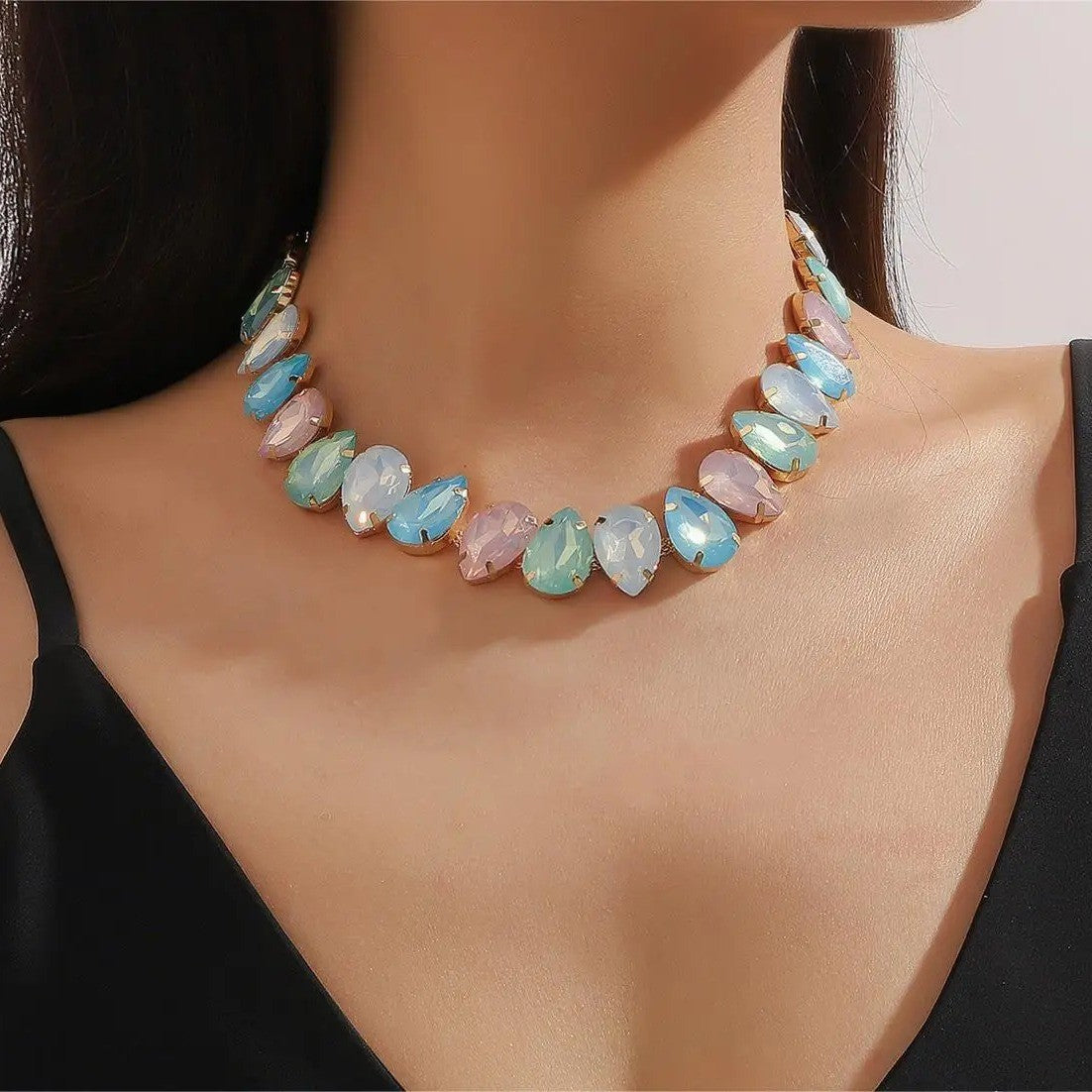 Multicolor Oval Crystal Choker Necklace