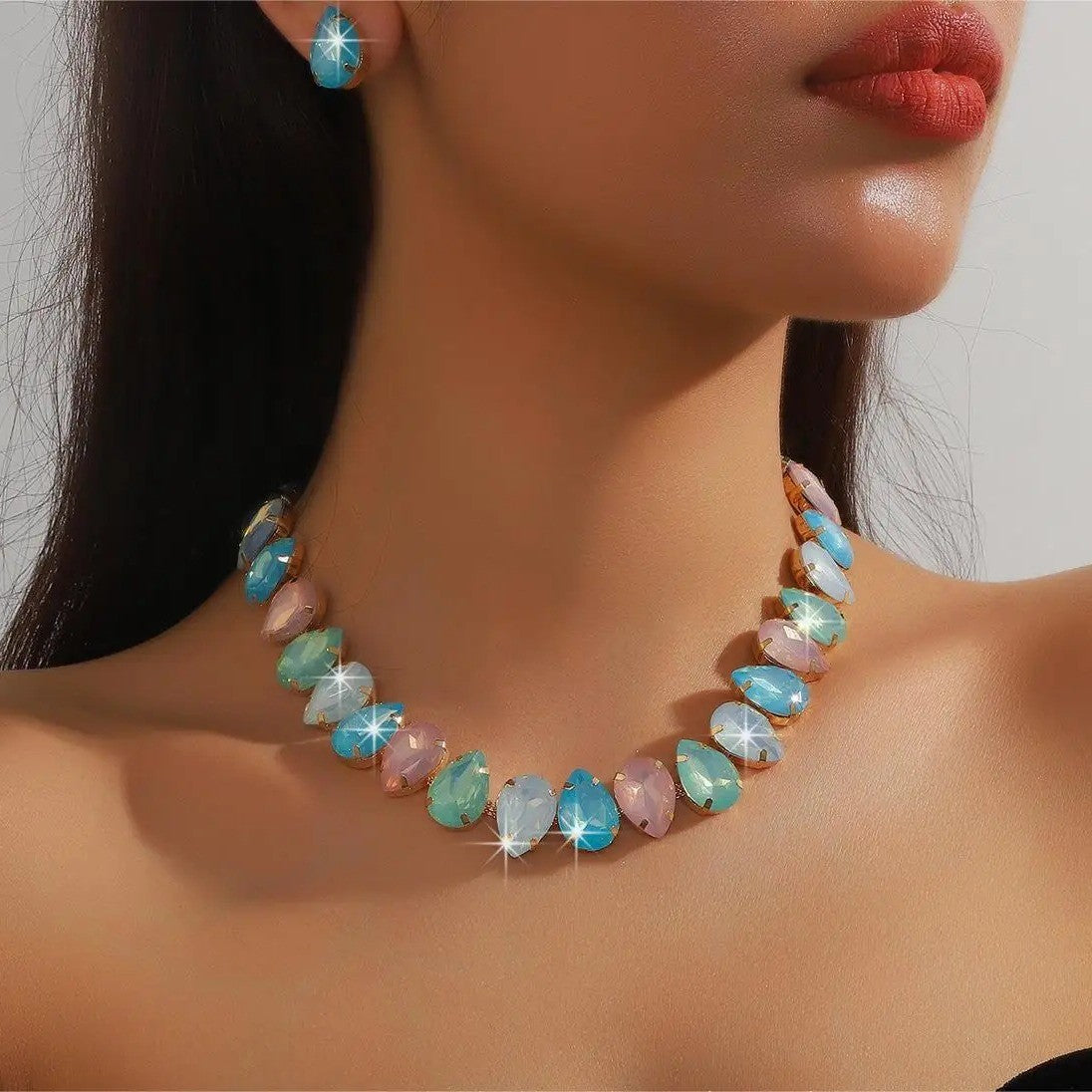 Multicolor Oval Crystal Choker Necklace
