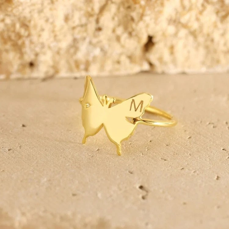 Personalized Initial Butterfly Ring