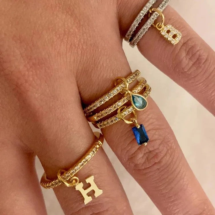 Crystal Initial Charm Ring