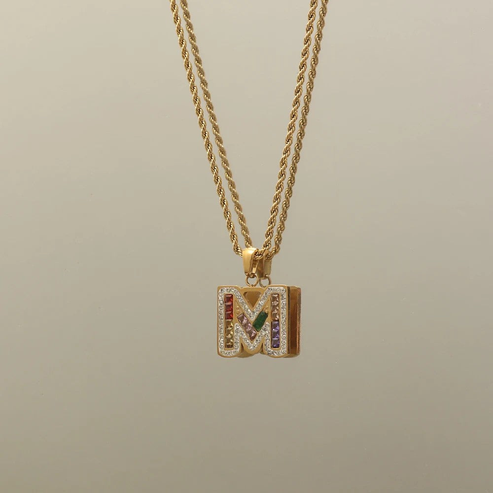 Multicolor Zircon Initial Pendant Necklace
