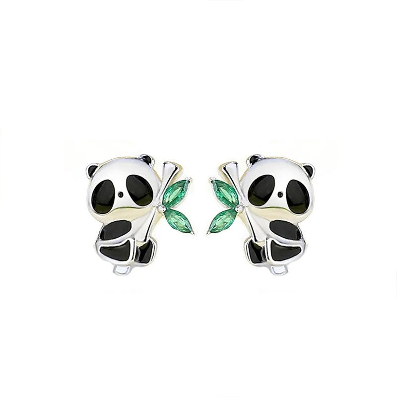 Panda Bamboo Stud Earrings