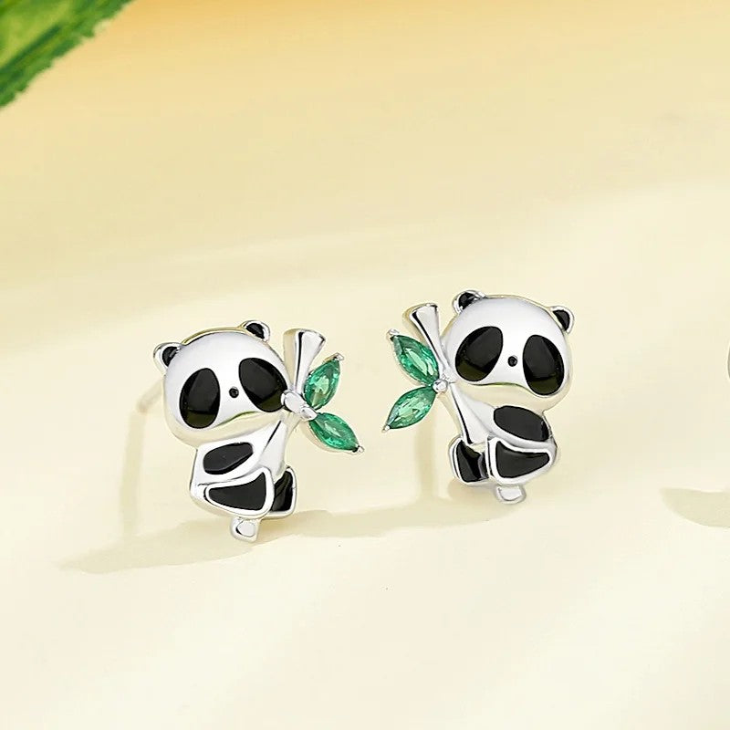 Panda Bamboo Stud Earrings