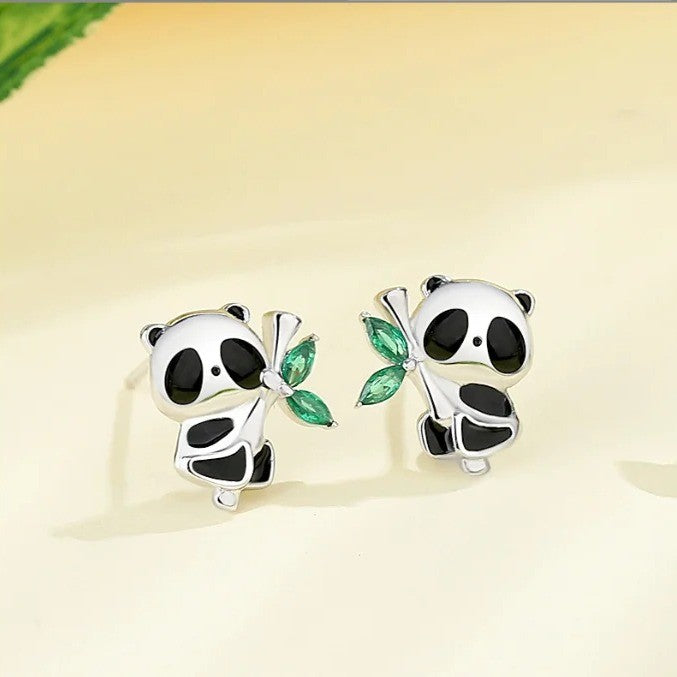 Panda Bamboo Stud Earrings