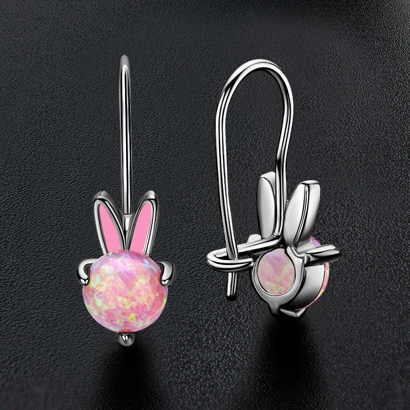 Pink Opal Rabbit Hook Earrings