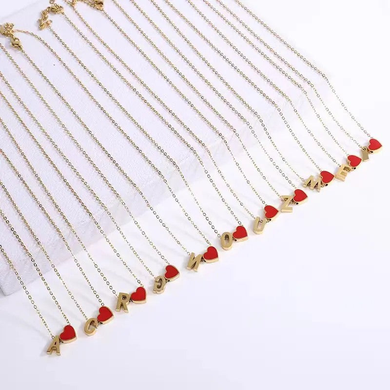 Red Heart Letter Pendant Necklace
