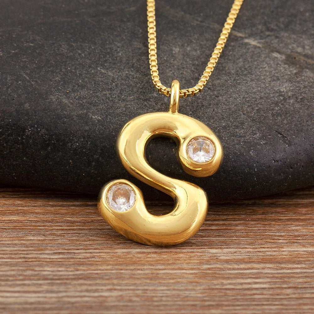 Crystal Bubble Initial Necklace