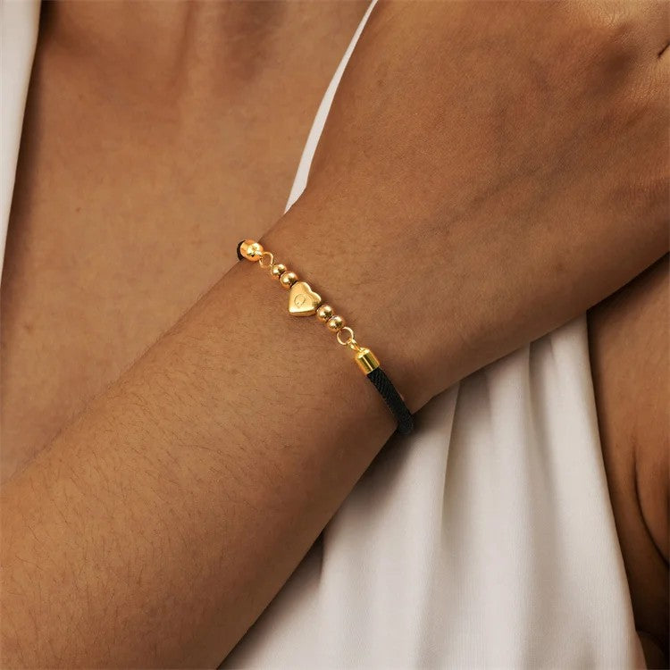 Initial Heart Beaded Cord Bracelet