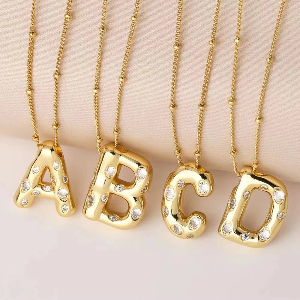 Crystal Puffy Letter Beaded Necklace