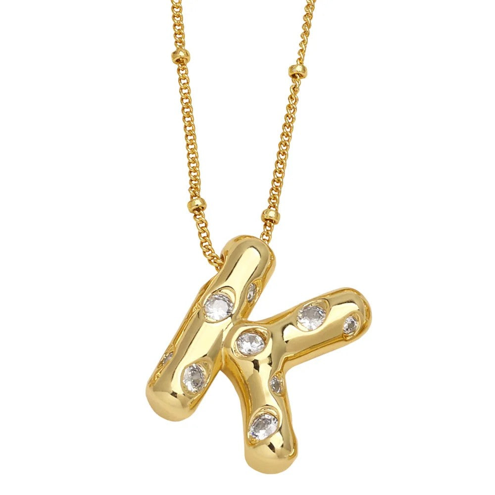 Crystal Puffy Letter Beaded Necklace