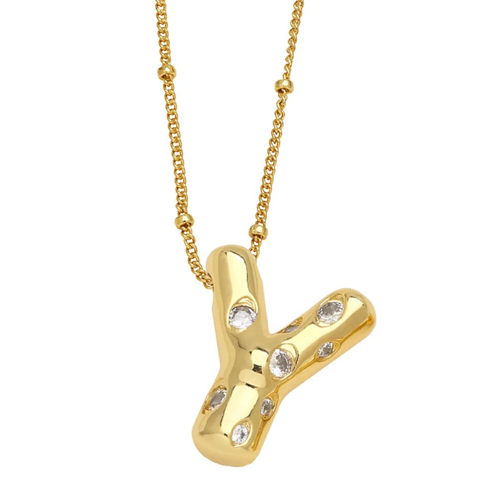 Crystal Puffy Letter Beaded Necklace