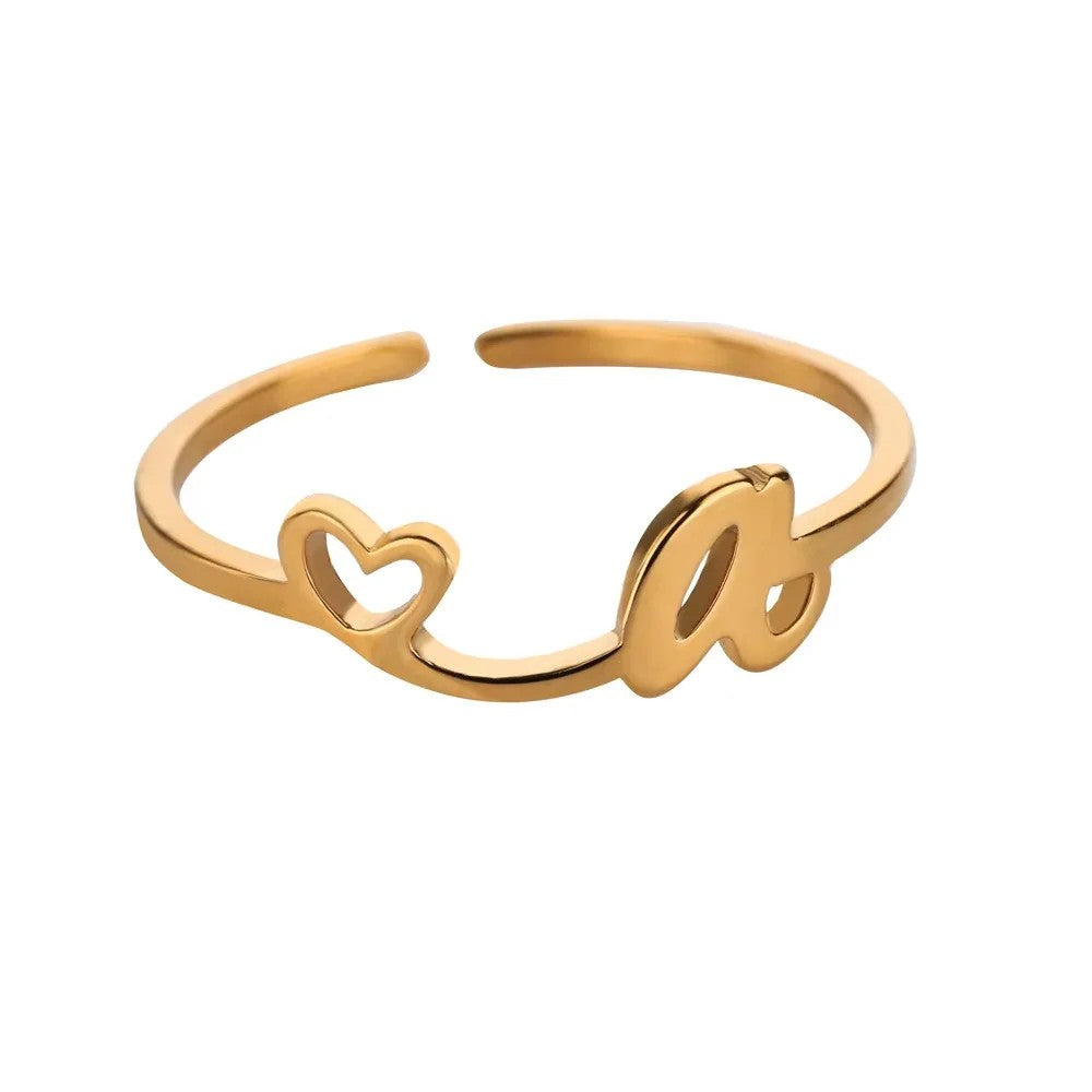 Heart Initial Open Ring