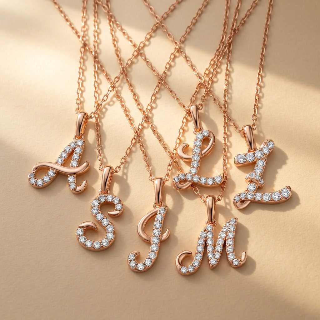 Rose Gold Diamond Letter Pendant Necklace