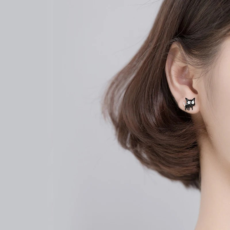 Asymmetrical Black & White Cat Stud Earrings