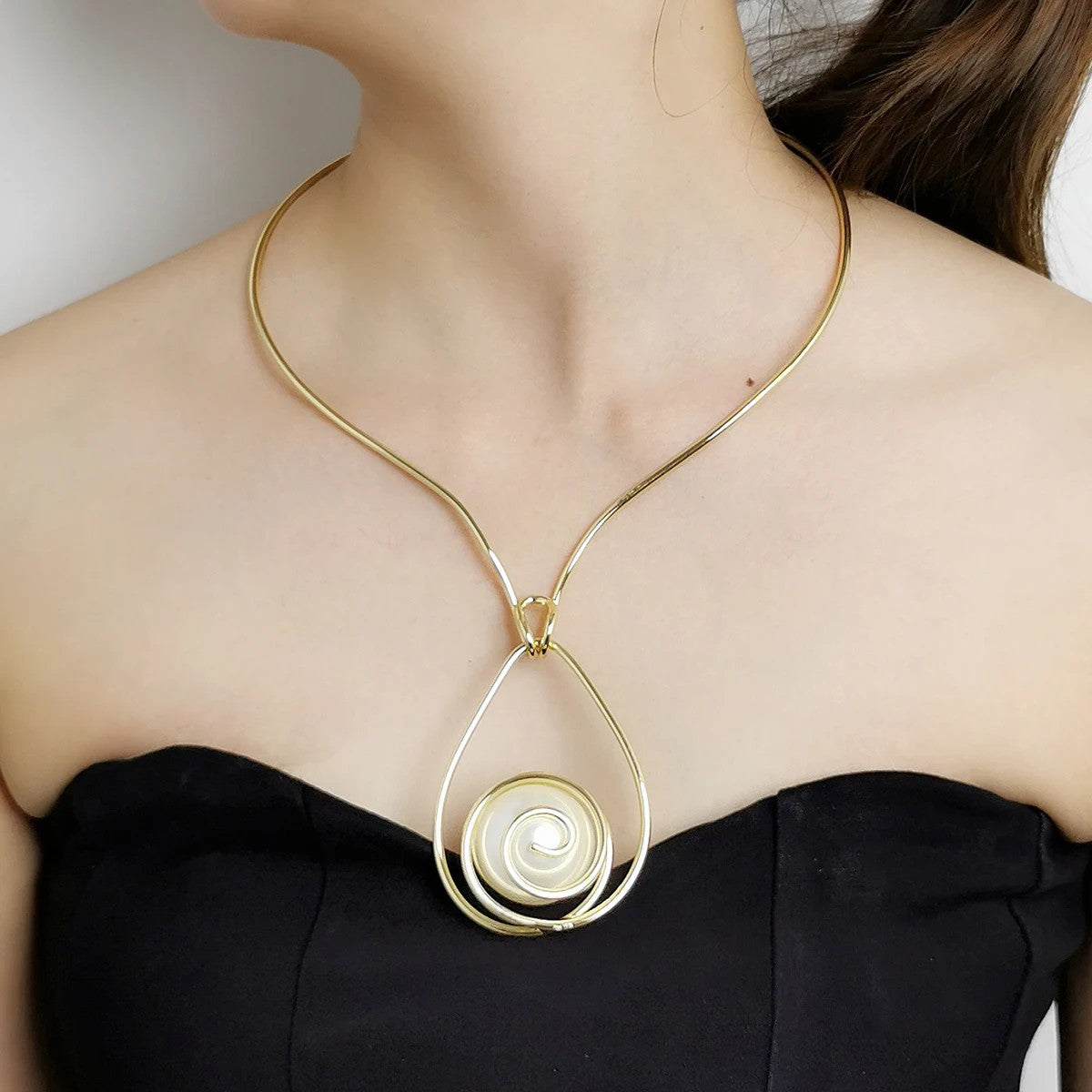 Spiral Pearl Teardrop Necklace