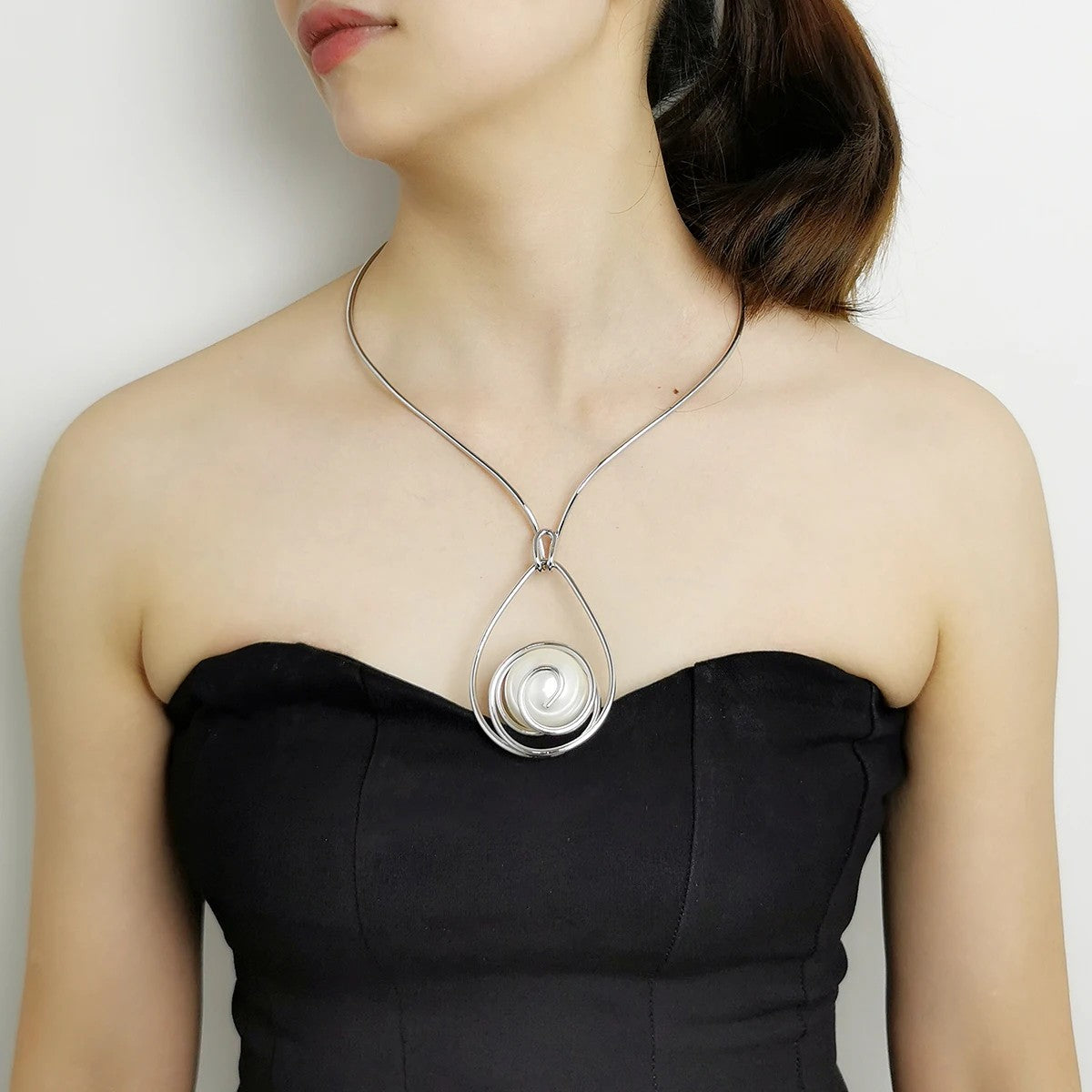 Spiral Pearl Teardrop Necklace