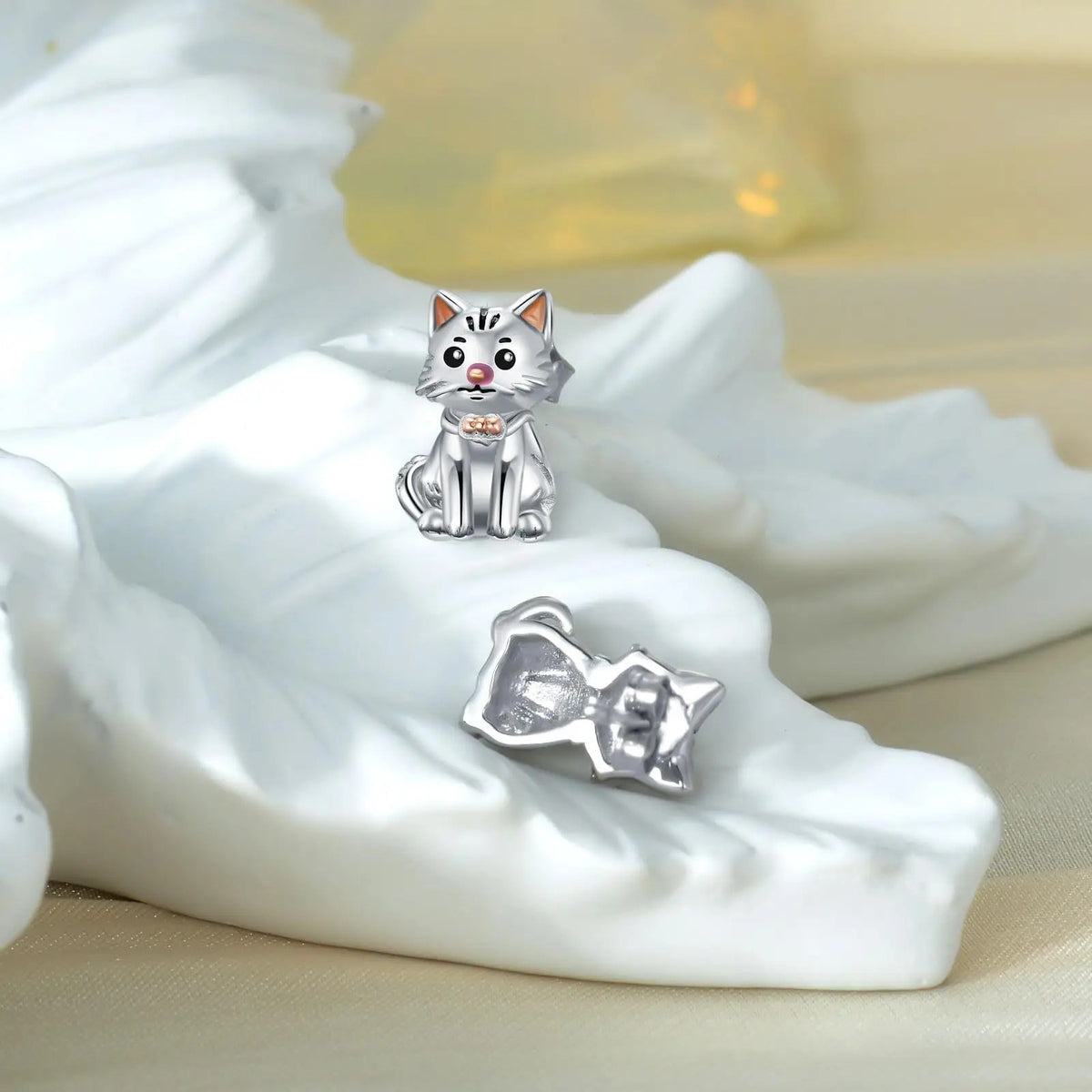 Rose Gold Bow Cat Stud Earrings