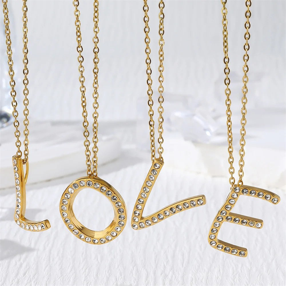 Crystal Pave Love Letter Necklace