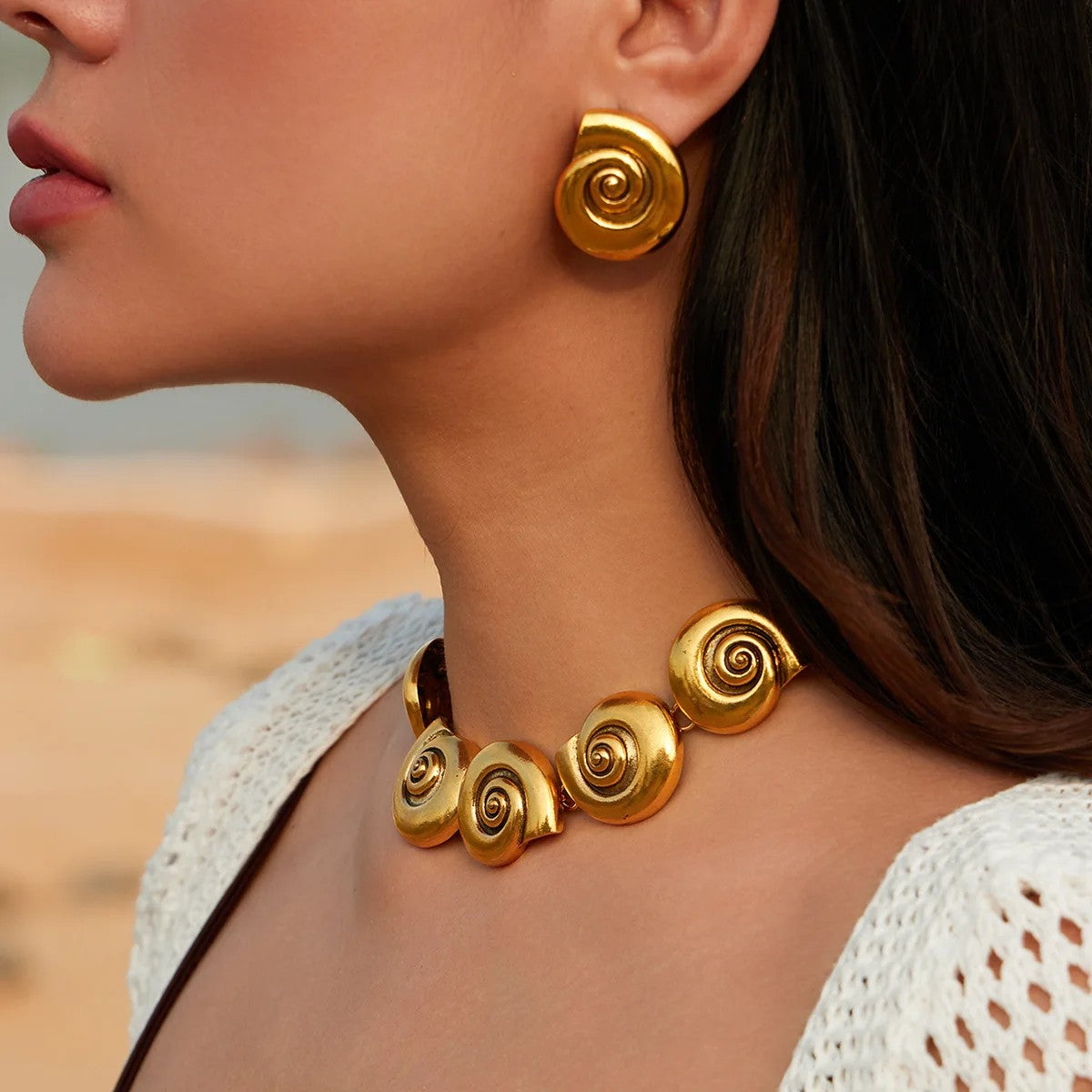 Gold-Tone Conch Spiral Jewelry Set