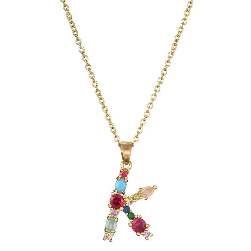 Multicolor Crystal Letter A Necklace