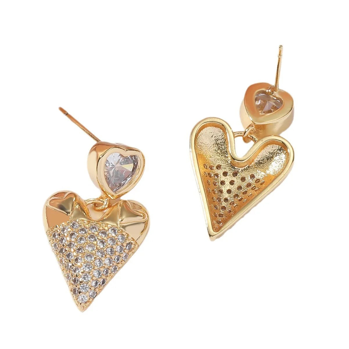Paved Heart Drop Earrings