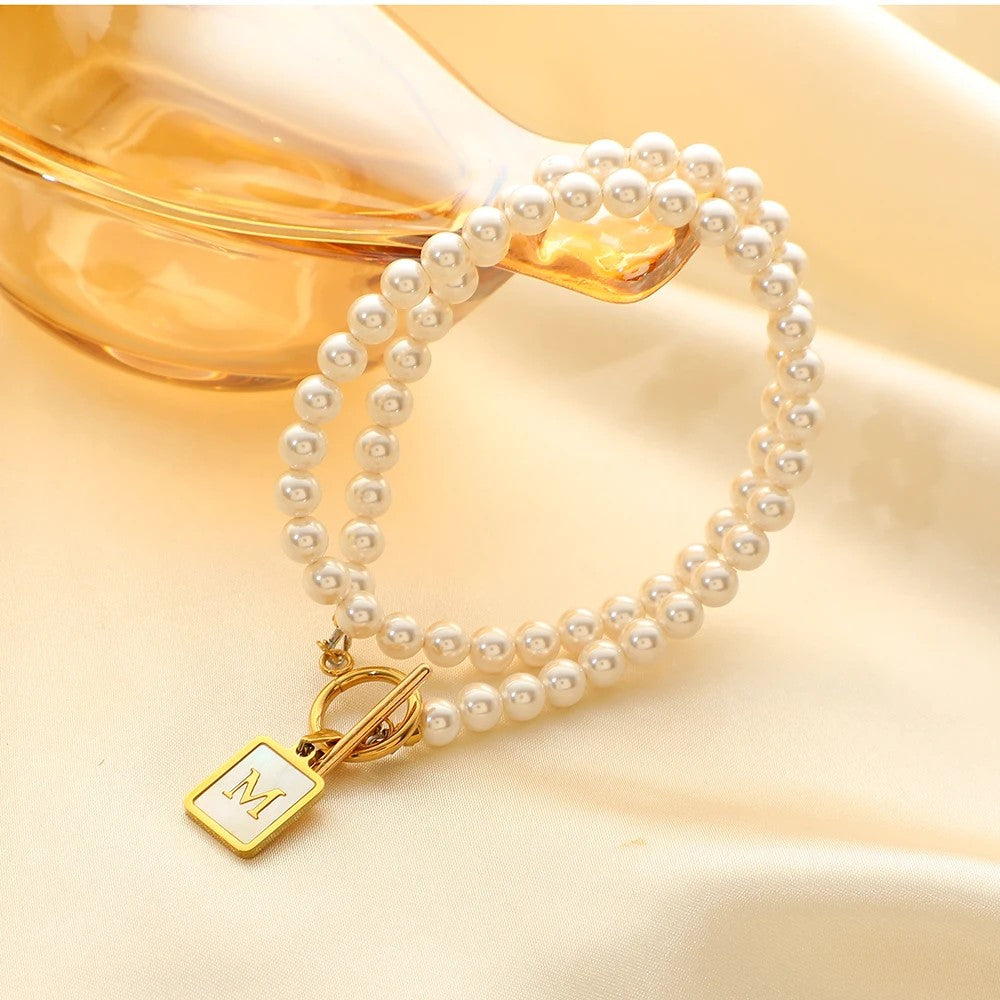 Pearl Strand Square Initial Necklace