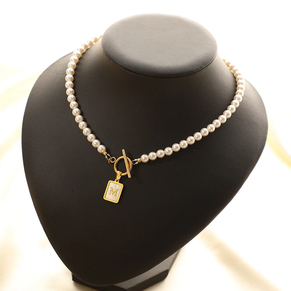 Pearl Strand Square Initial Necklace