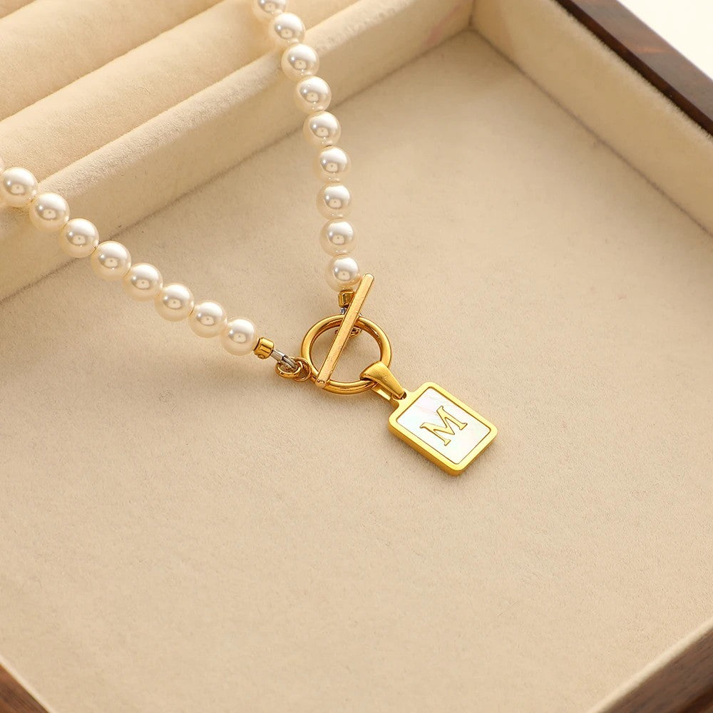 Pearl Strand Square Initial Necklace