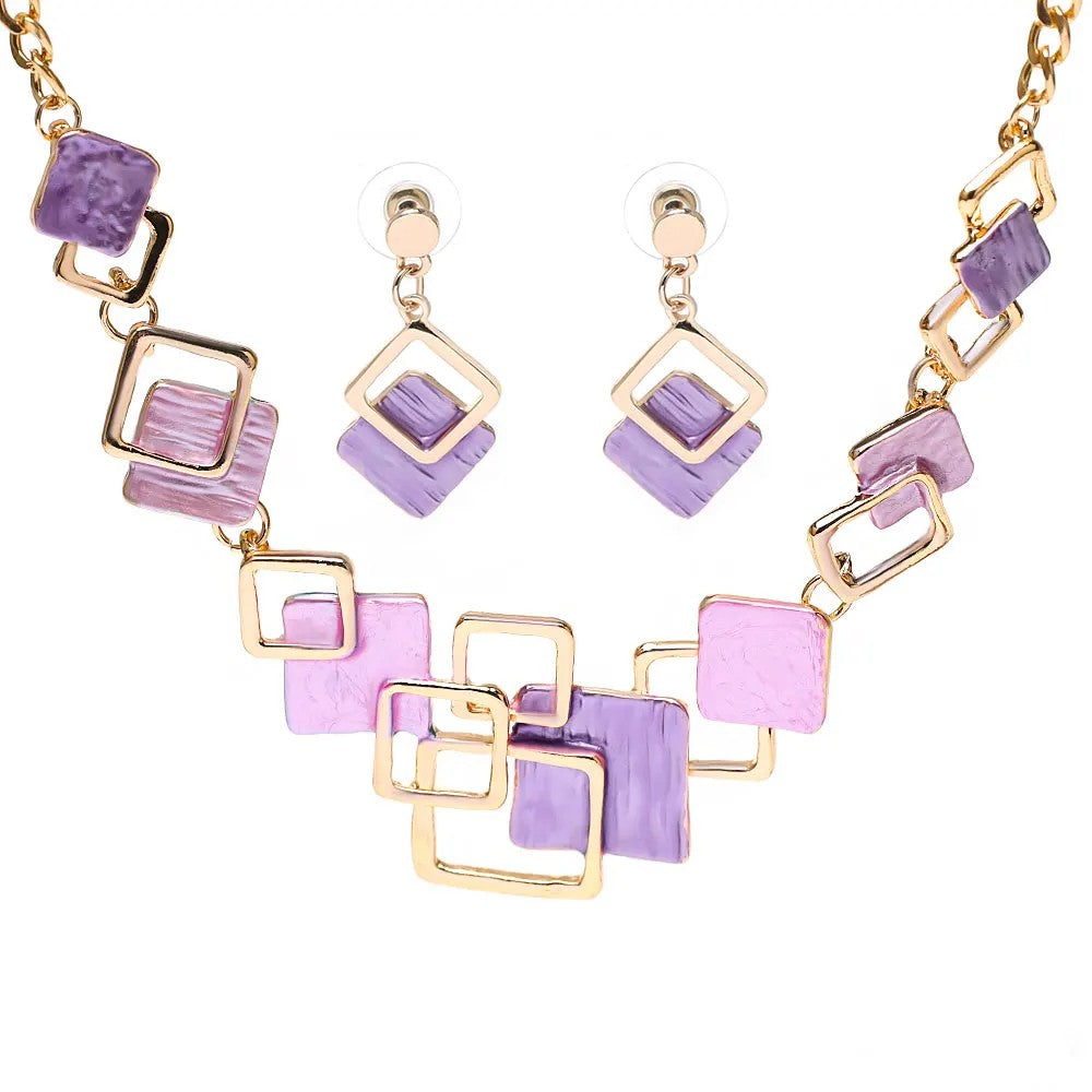 Colorful Enamel Statement Necklace & Earring Set