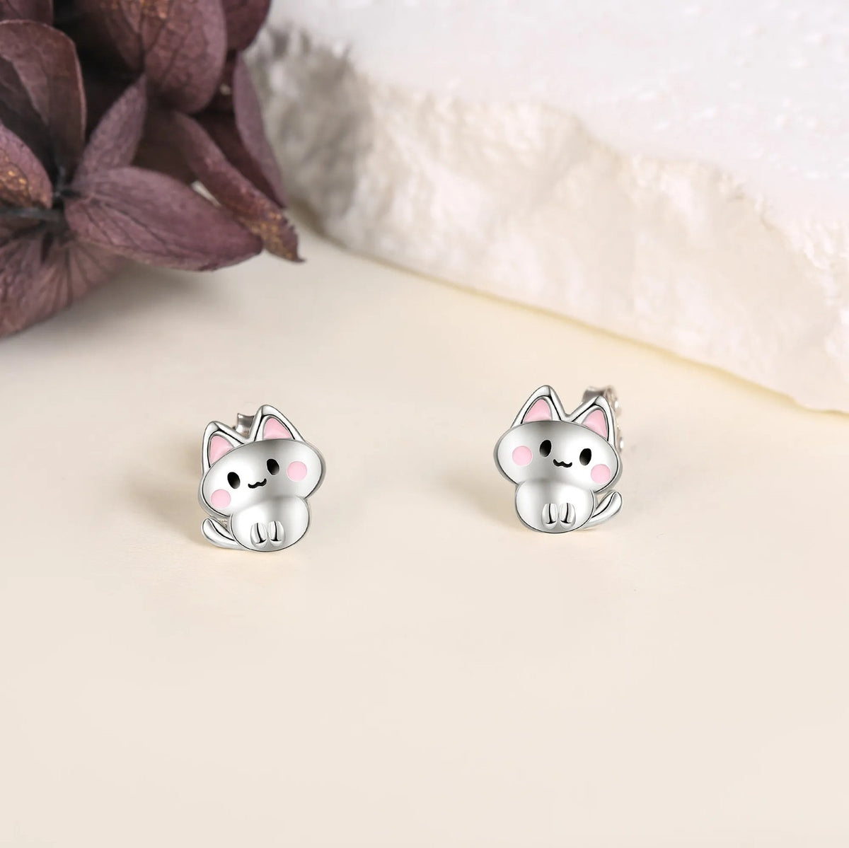 Blush Cheek Cat Stud Earrings