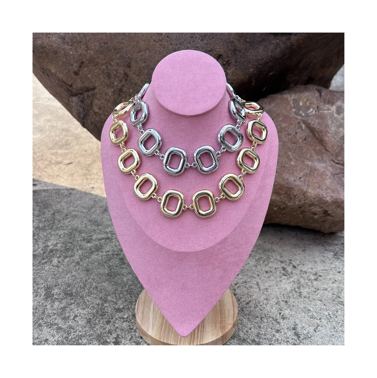 Two-Tone Rectangular Link Necklace