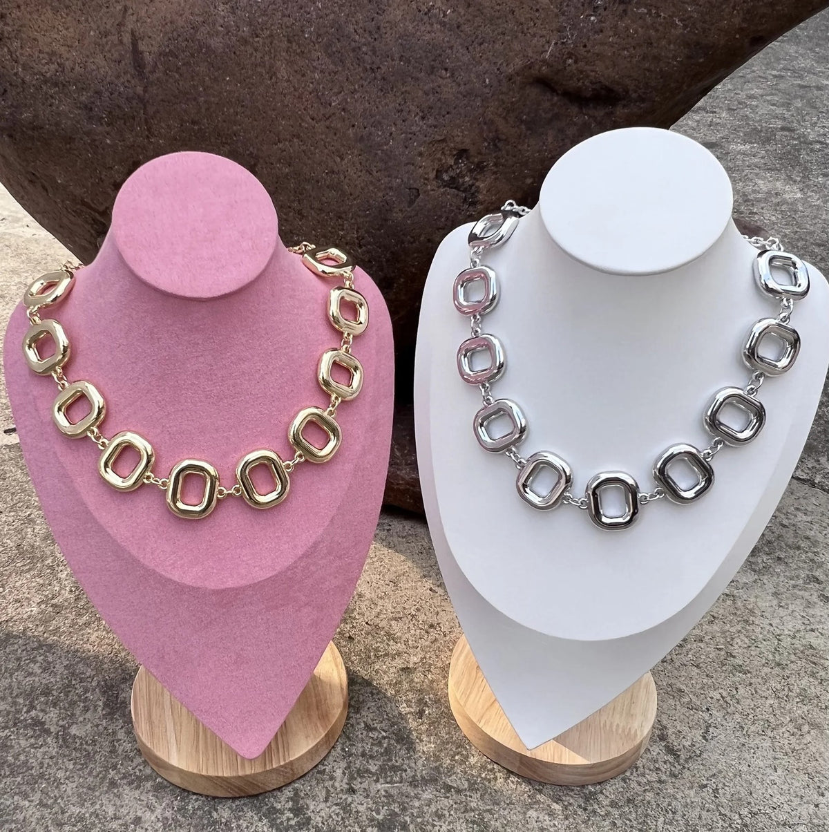 Two-Tone Rectangular Link Necklace