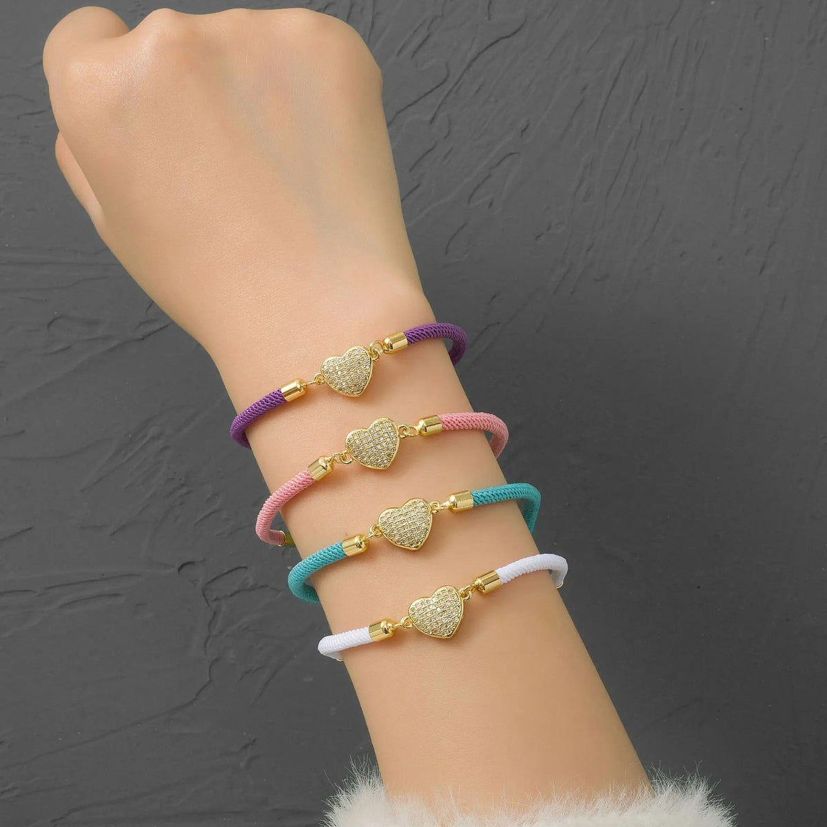 Pave Heart Rope Bracelet