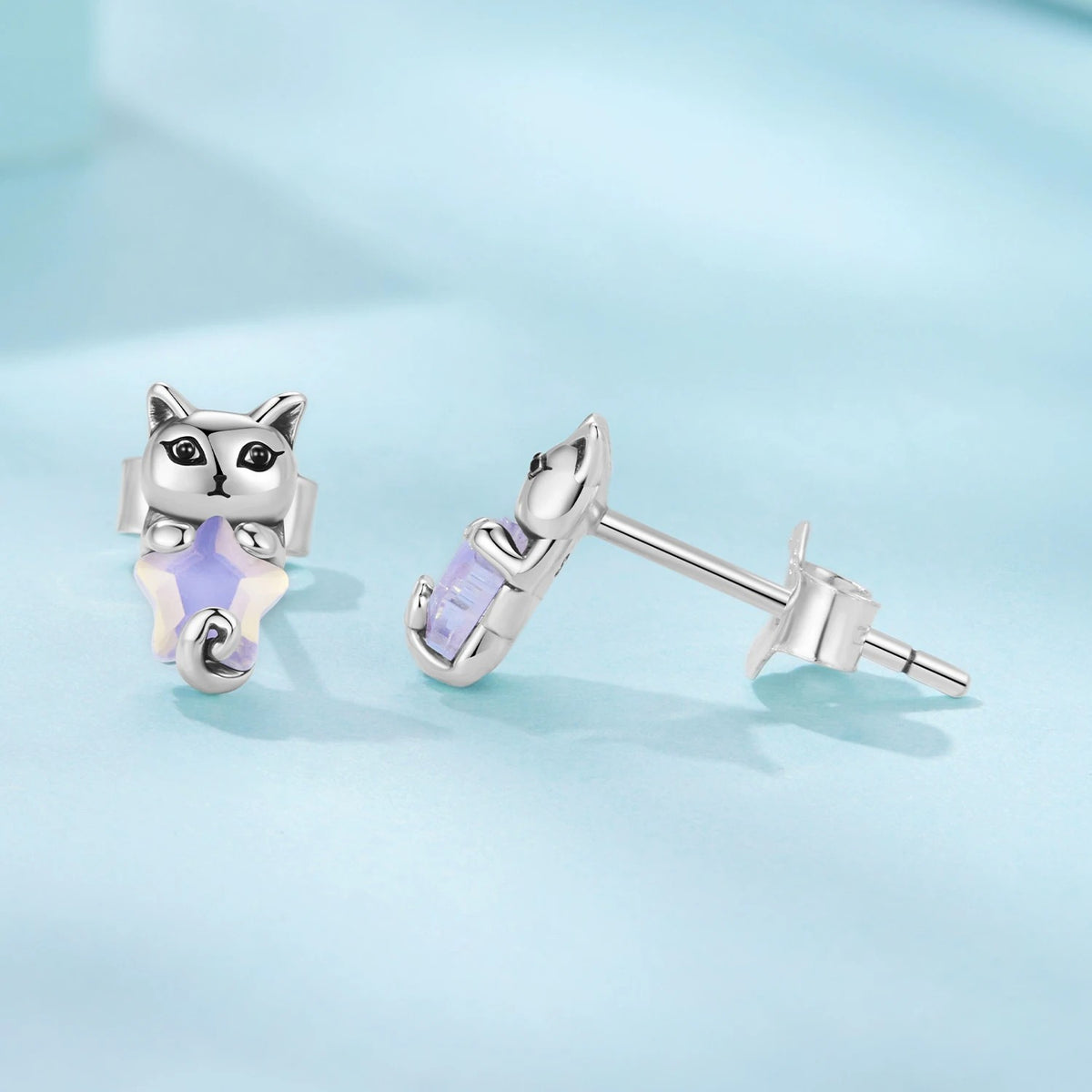 Iridescent Star Cat Stud Earrings