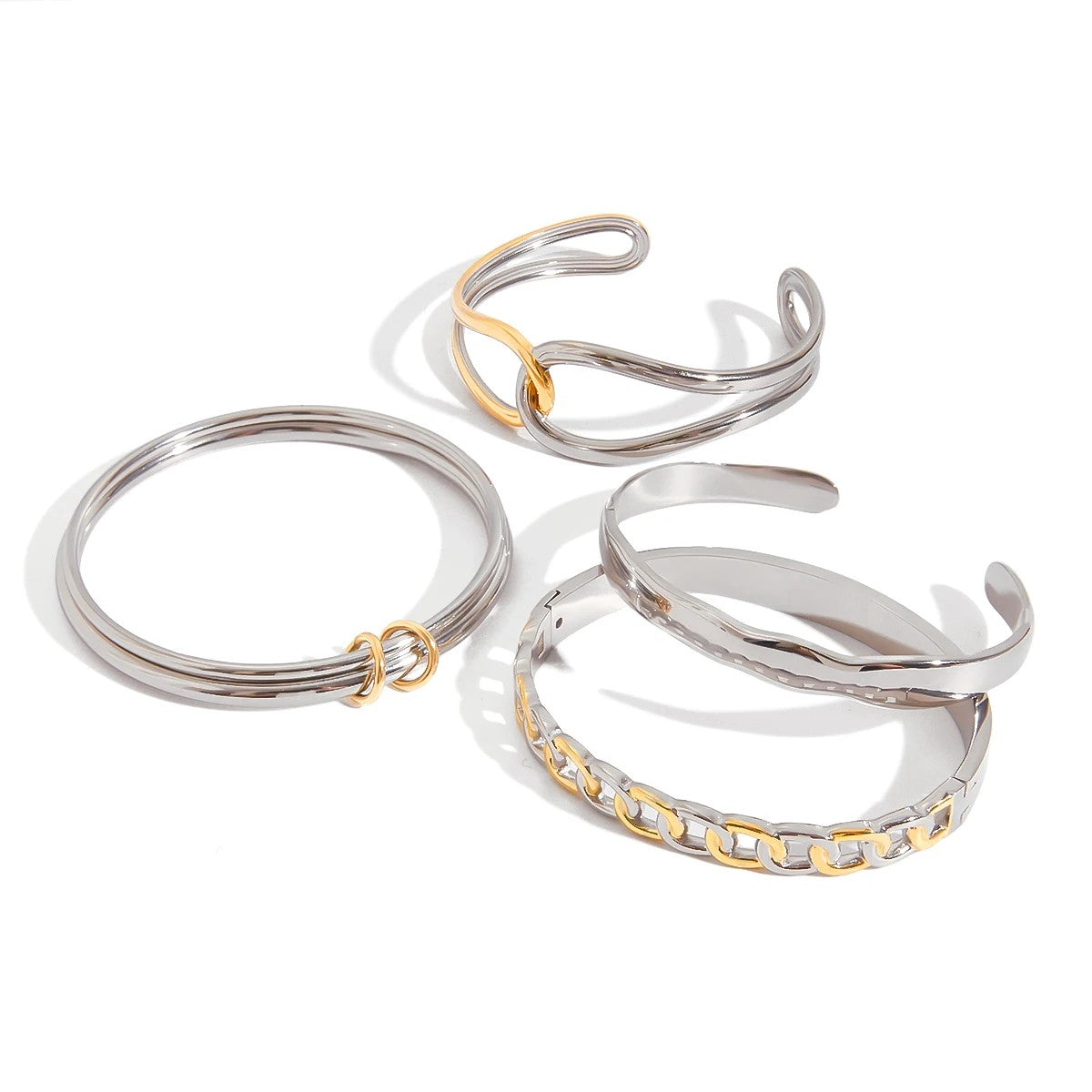 Two-Tone Link & Wave Bangle Set