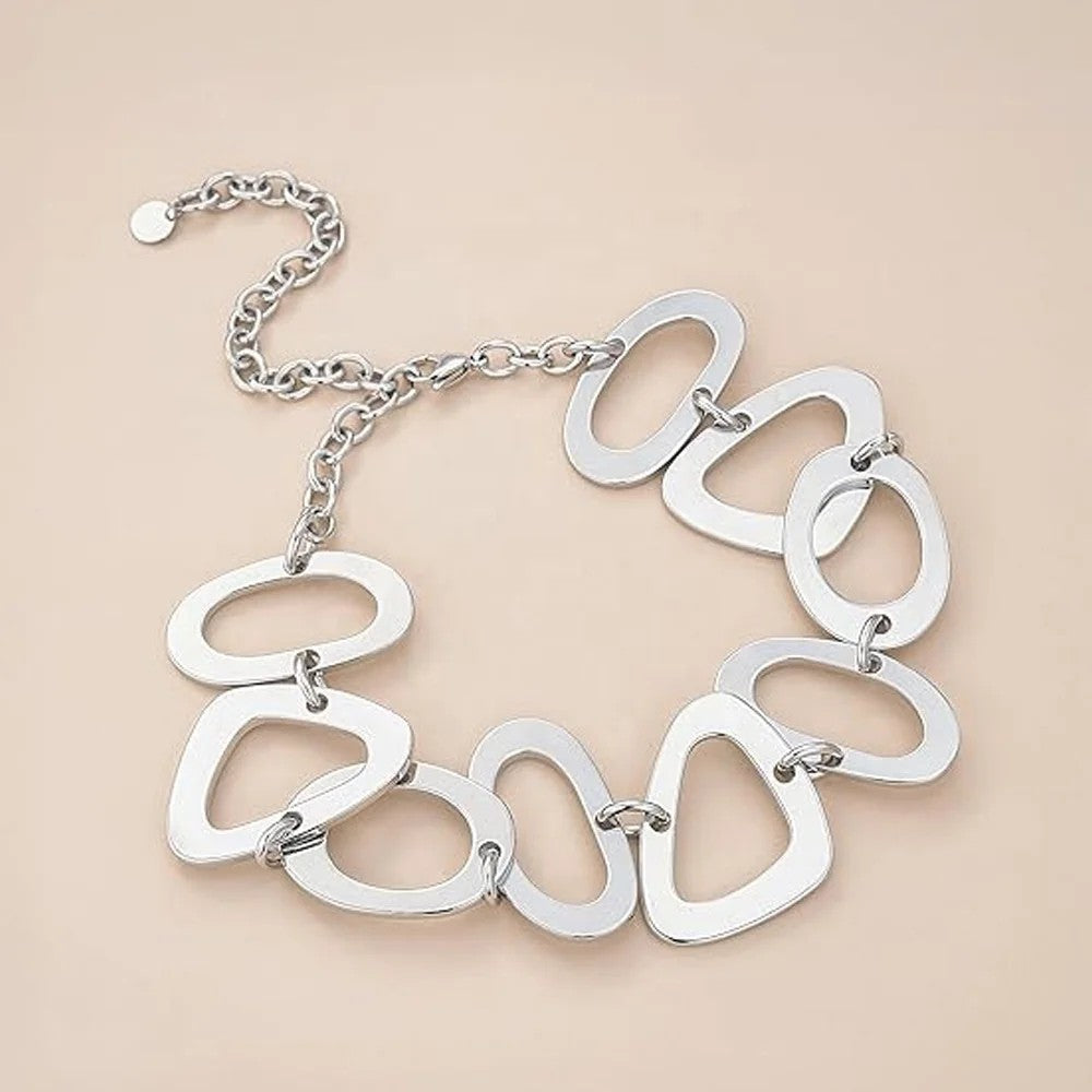 Geometric Oval & Triangle Link Necklace