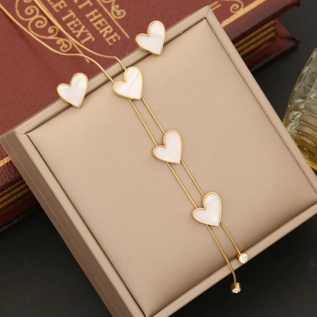 White Shell Heart Jewelry Set
