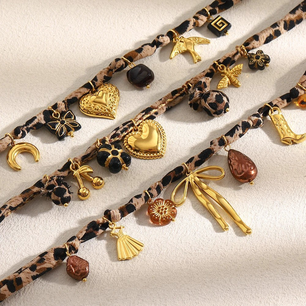 Leopard Print Charm Necklace Set