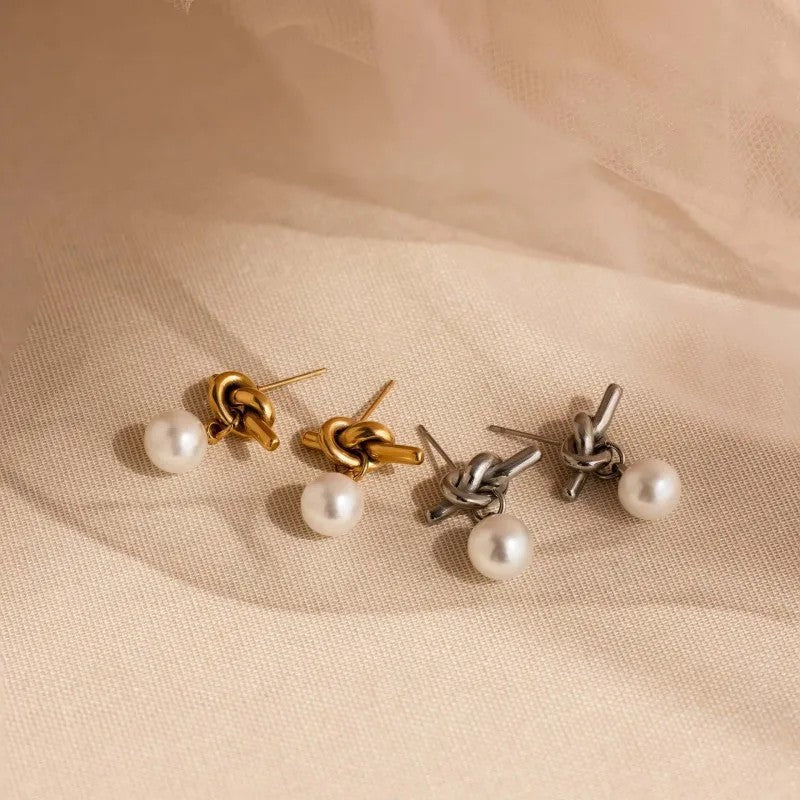 Pearl Knot Drop Earrings