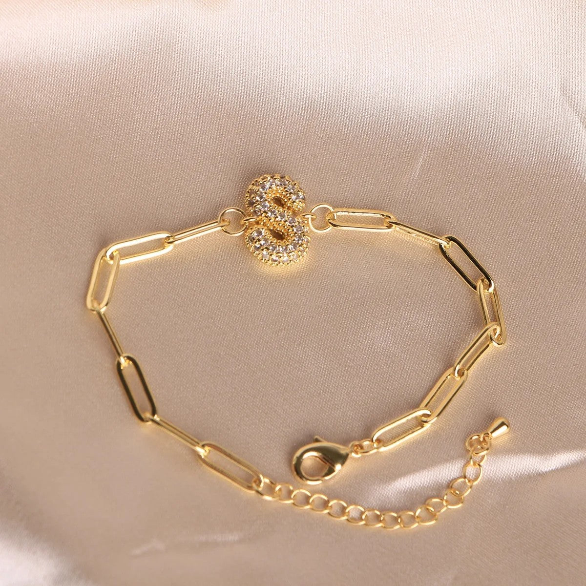 Crystal Initial Paperclip Bracelet