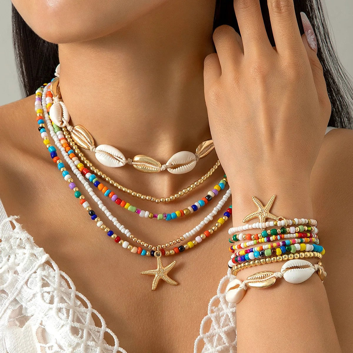 Starfish Shell Layered Jewelry Set