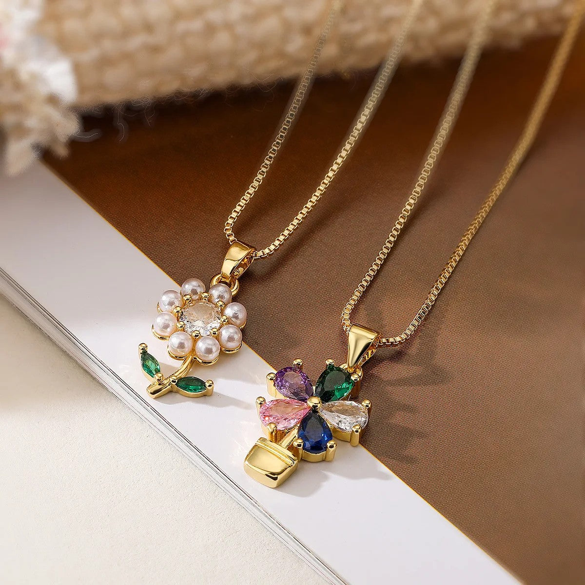 Floral Zircon Pendant Necklace